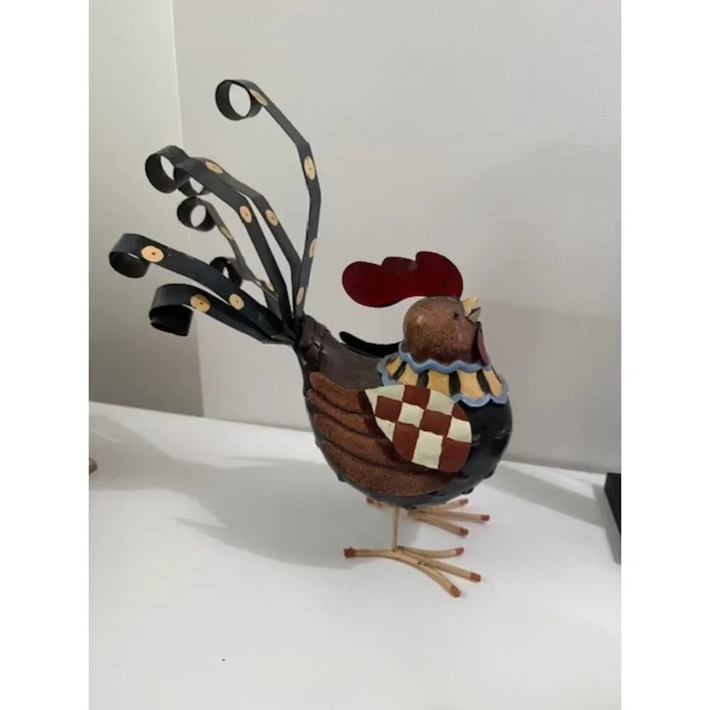 Colorful Metal Rooster Unsigned 10.5